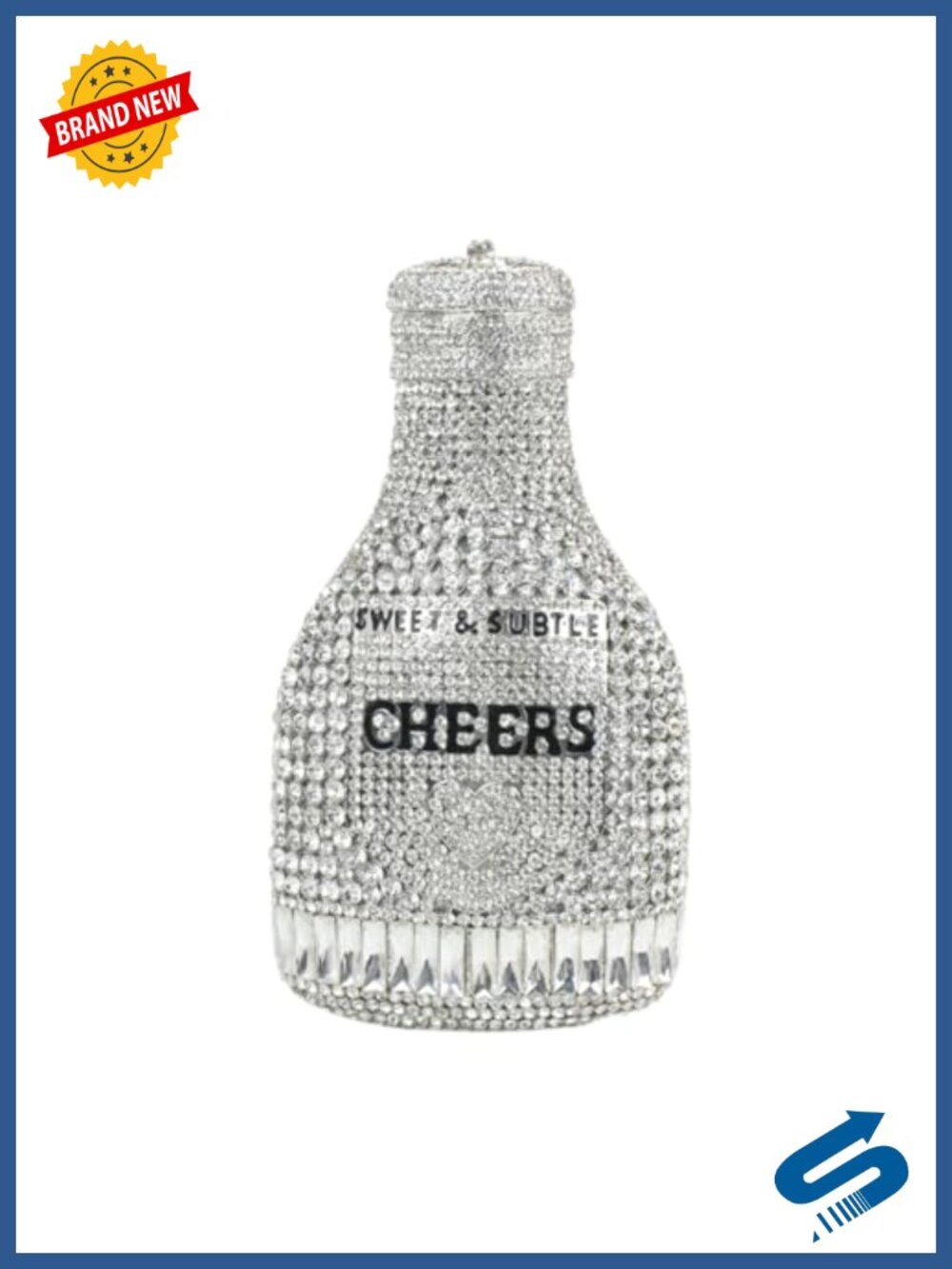 Rhinestone Champagne Bottle Clutch Evening Bag with Metal Chain Strap